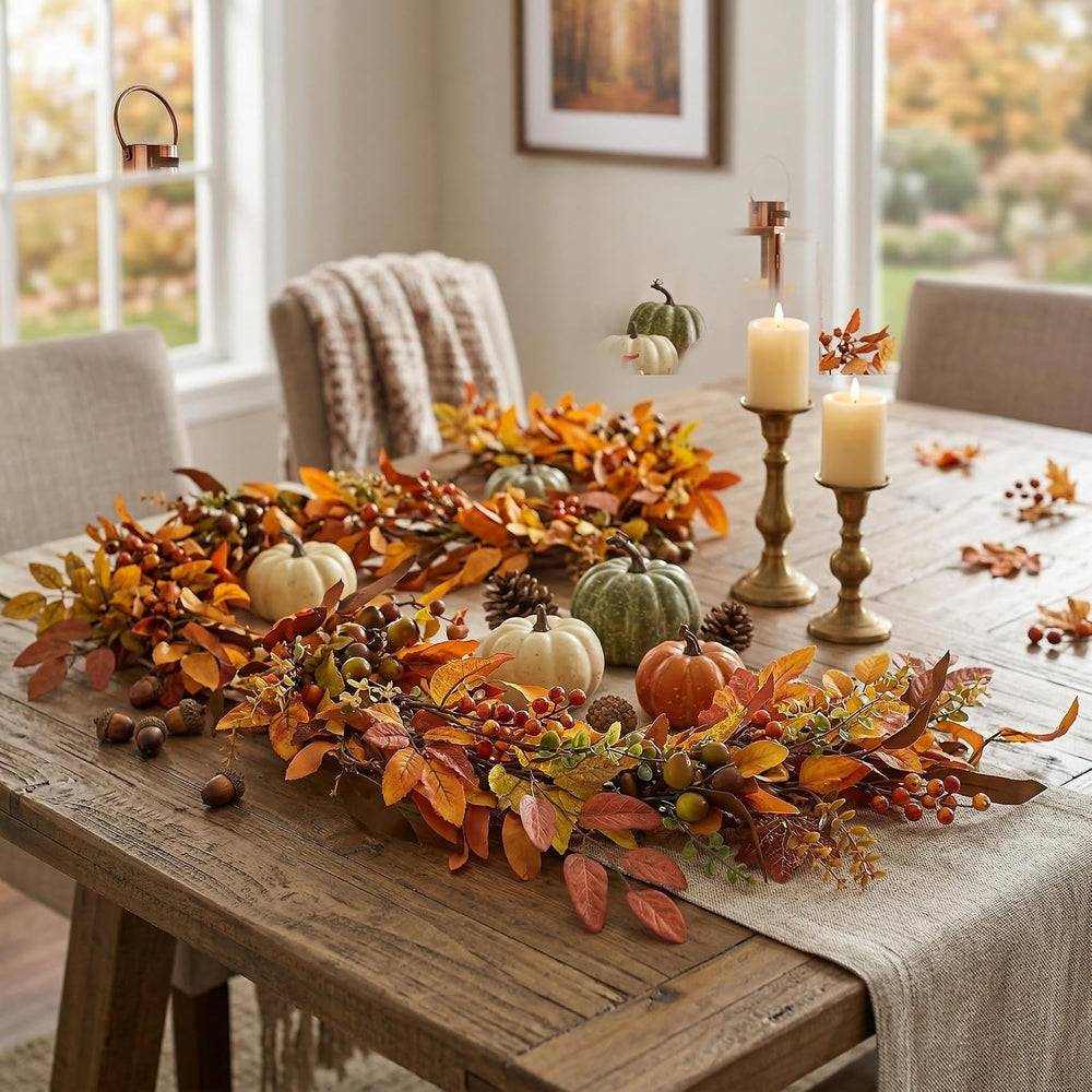 6ft Artificial Thick Fall Berry Garland with Floral Flowers