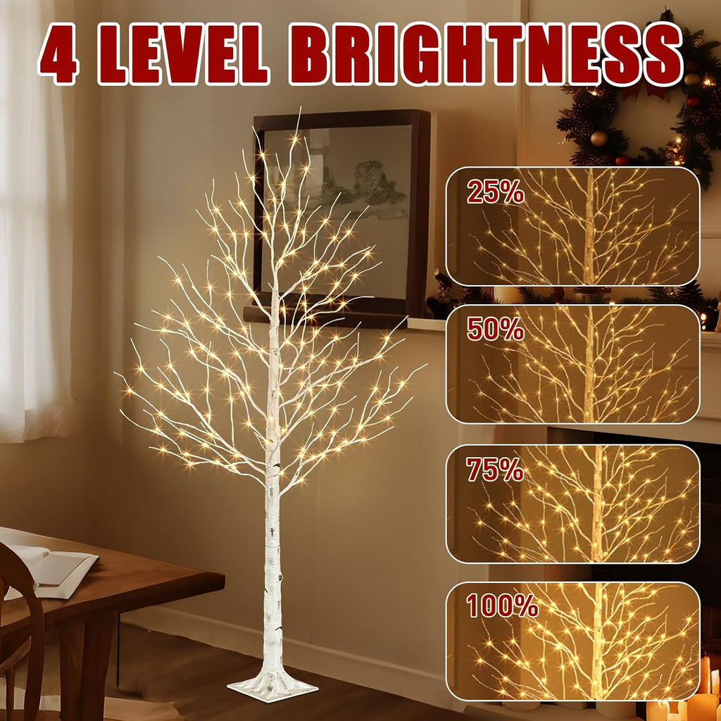PABIPABI Birch Tree with LED Lights, 6ft Lighted Christmas Trees Outdoor