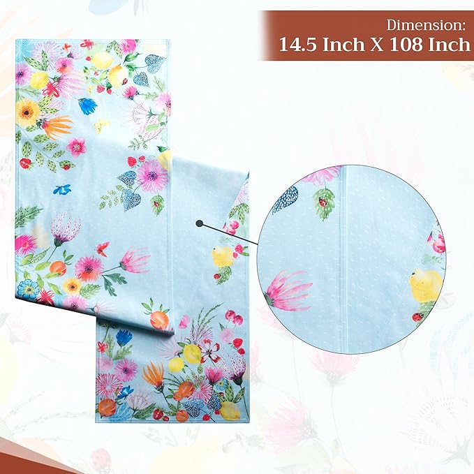 Maison d' Hermine Table Runner 100% Cotton Double Layer Table Runners 108 inches Long Decorative for Home Kitchen Dining Party Wedding Bridal Shower Spring Summer (Jardin D'Ete - Mint, 14.50" x 108")