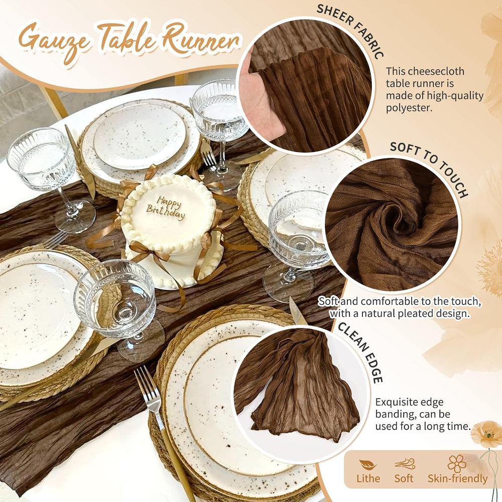 24 Pack Brown Cheesecloth Table Runner 17x108 Inches Boho Home Decor