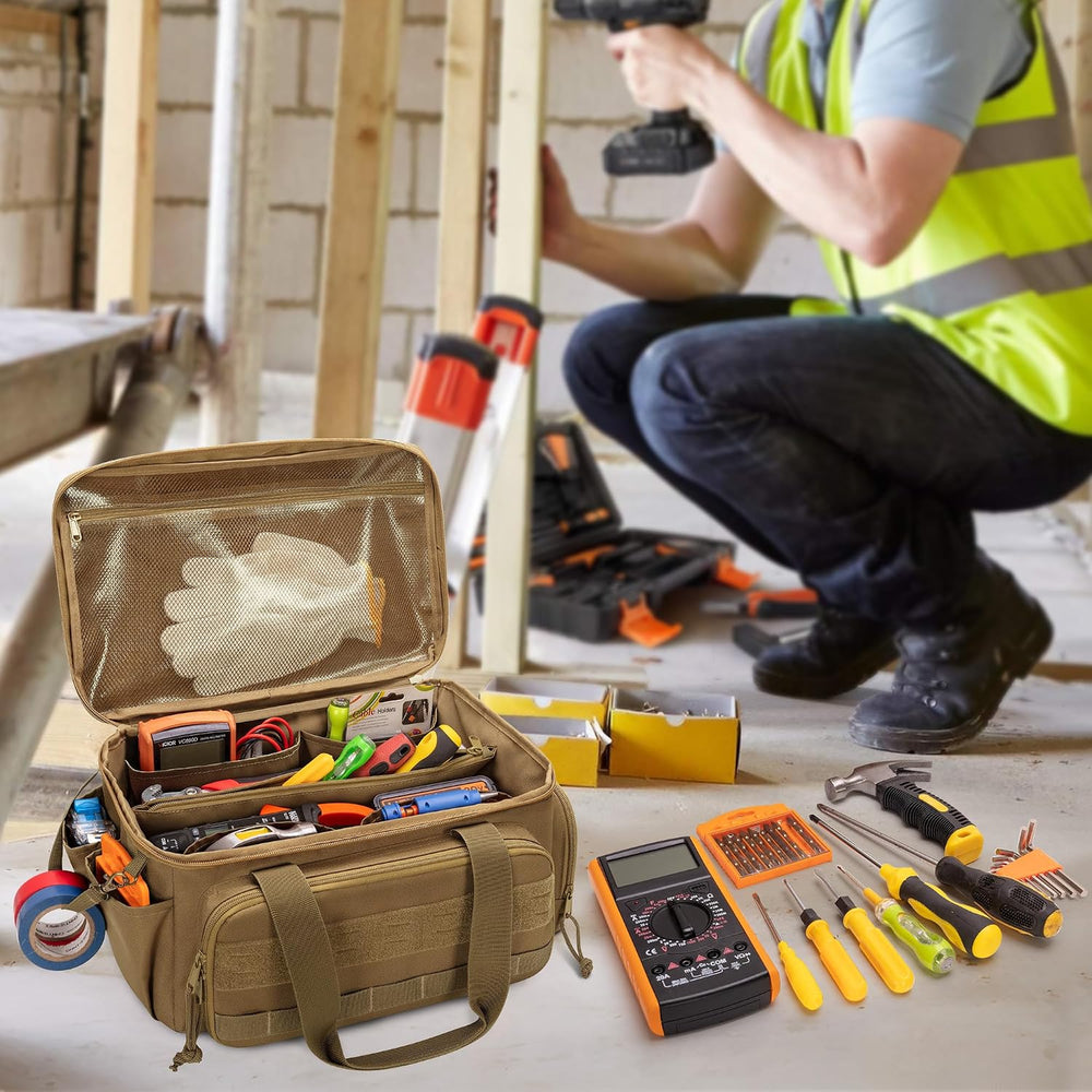 Rexmica 14-Inch Tool Bag Tool Storage Organizer Tactical Range Bag, Khaki