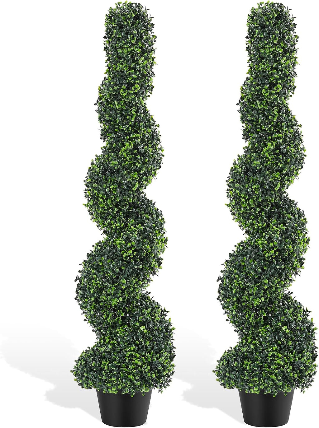 Artificial Spiral Topiary Trees Set of 2, 4ft Faux Boxwood Topiary, UV Resistant & Fade Resistant, Year-Round Greenery for Indoor Outdoor Home, Porch, Patio, Garden Decor