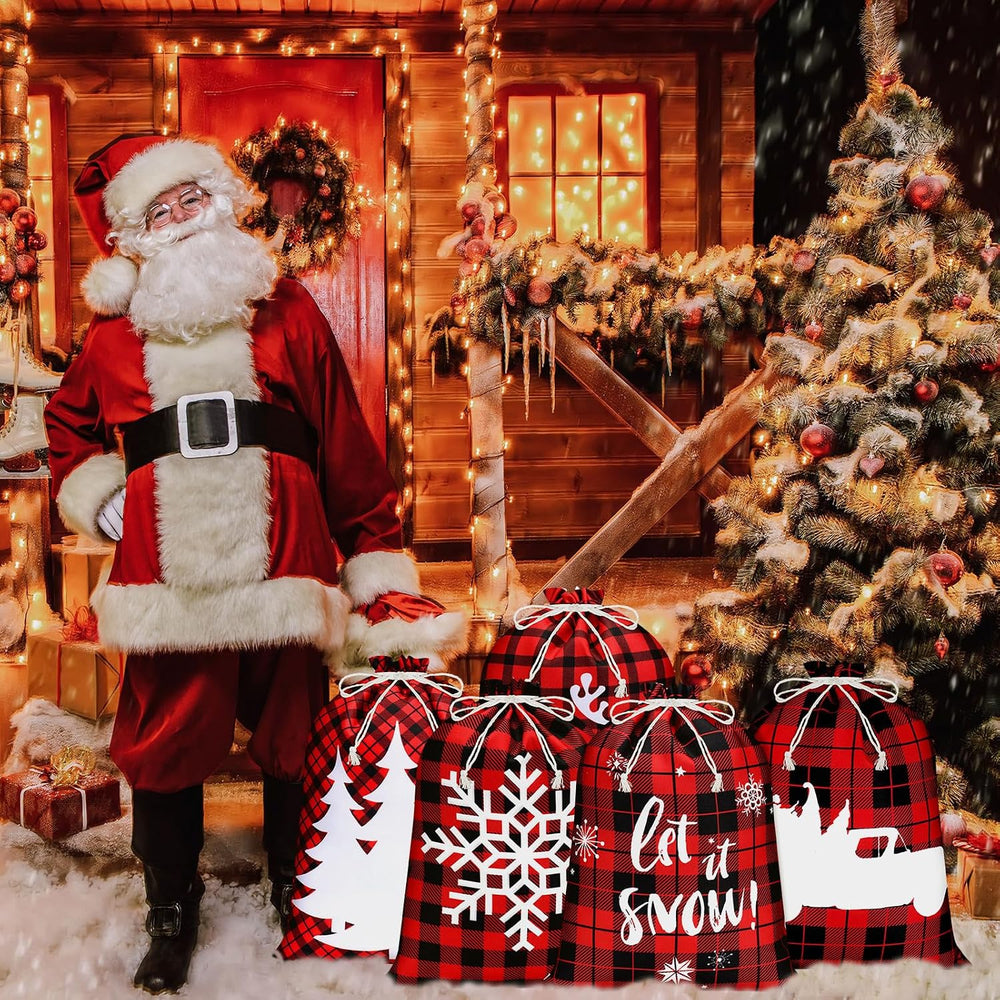 Windyun 16 Pcs Christmas Drawstring Bags Santa Sack Bag 12x16 Inch
