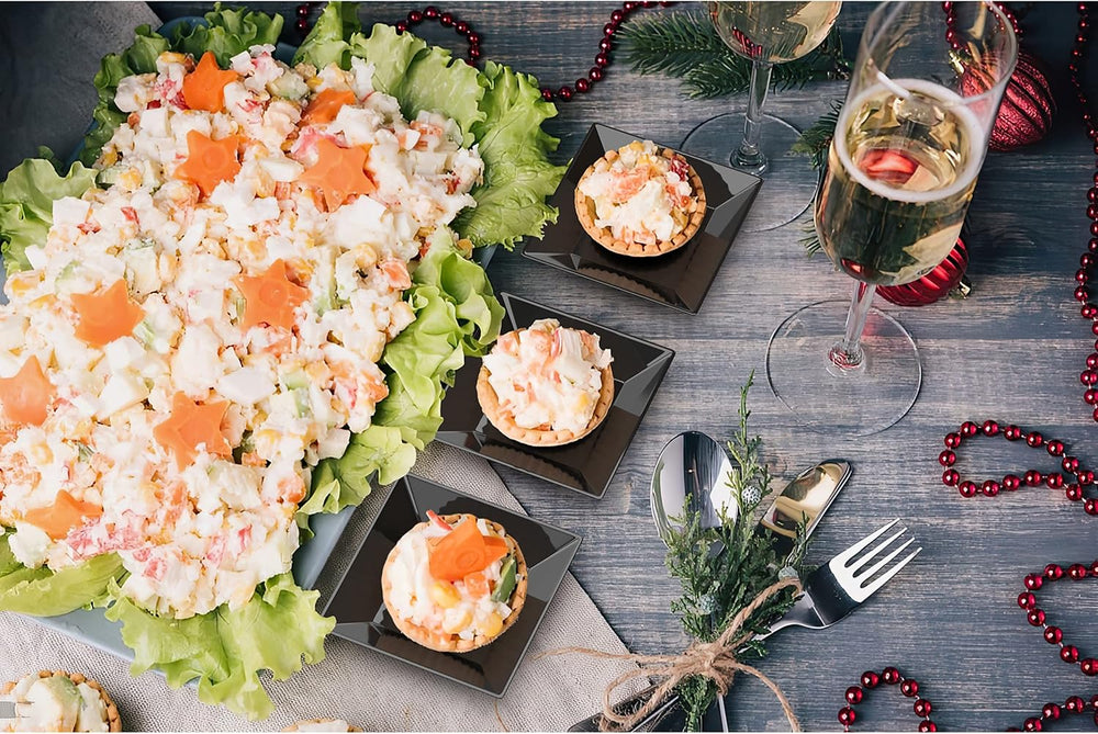 Exquisite Disposable Appetizer Plates, Stackable, Black, 2.95", 500 Pack