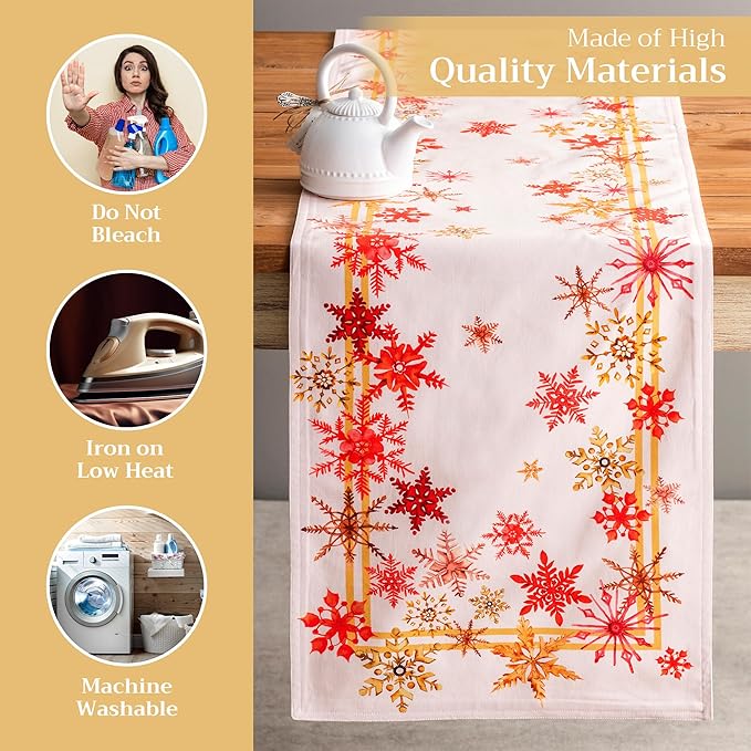 Maison d' Hermine Table Runner 100% Cotton Double Layer Table Runners 72 inches Long for Thanksgiving Christmas Decorations Home Kitchen Dining Party Wedding (Crystal Star, 14.5" x 72")