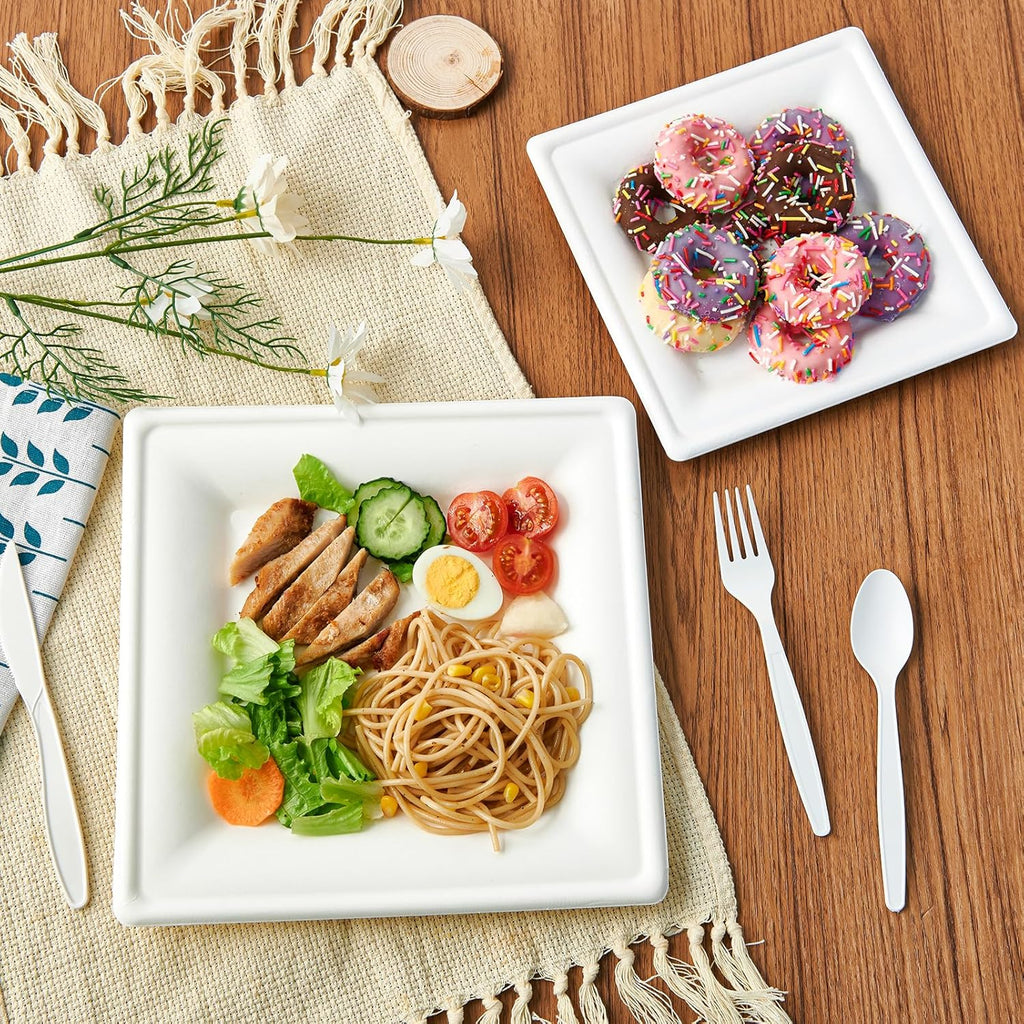 ecolipak 6 inch compostable square paper plates, 300 showing dimensions
