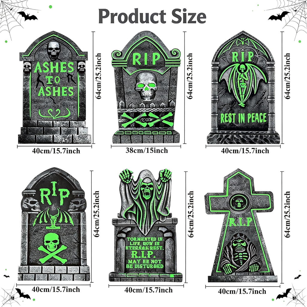 6pcs Solar Glow in the Dark Grave Halloween Decor Tombstone Yard Sign Stake