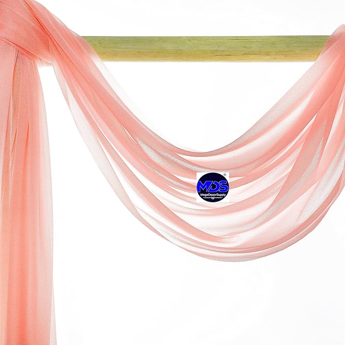 MDS Halloween Chiffon Draping Fabric - 2 Panel, 30" Wide x 50ft Long - Sheer Spooky Arbor & Canopy Drapery for Haunted House Backdrops, Party Ceilings, DIY Costumes & Themed Events - Peach (Pack of 2)
