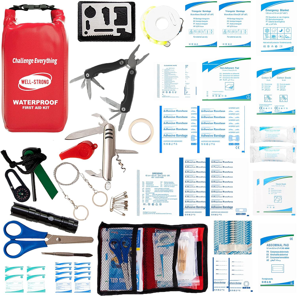 123pcs Waterproof Boat First Aid Kit with Survival Tools Red