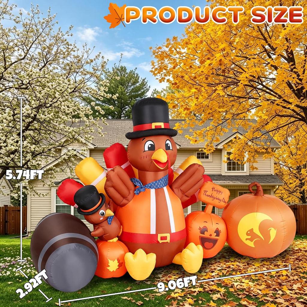 9ft thanksgiving inflatables outdoor decorations inflatable turkey pumpkin, close-up detail
