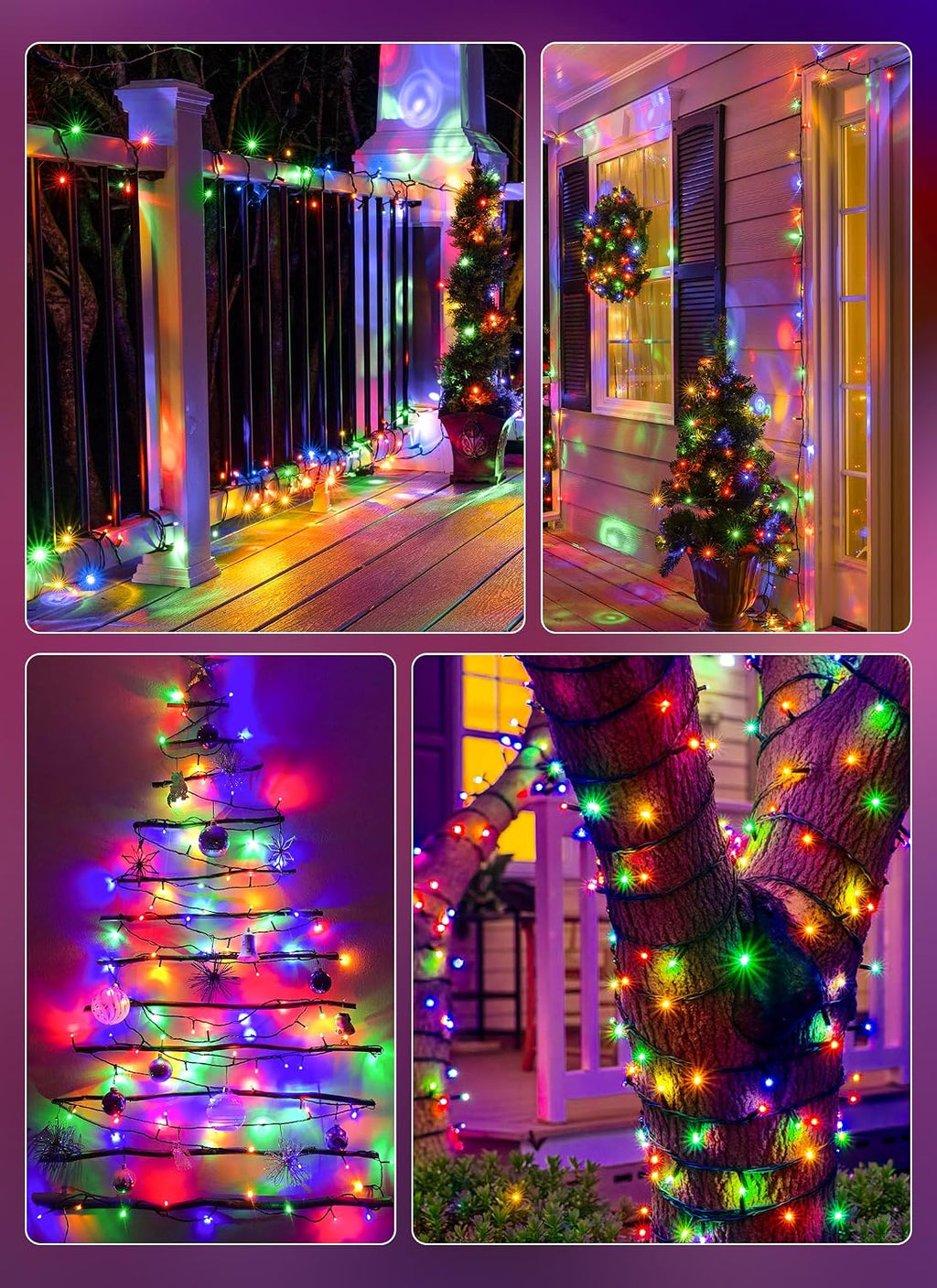 brightown 4 pack solar christmas string lights outdoor, front angle view