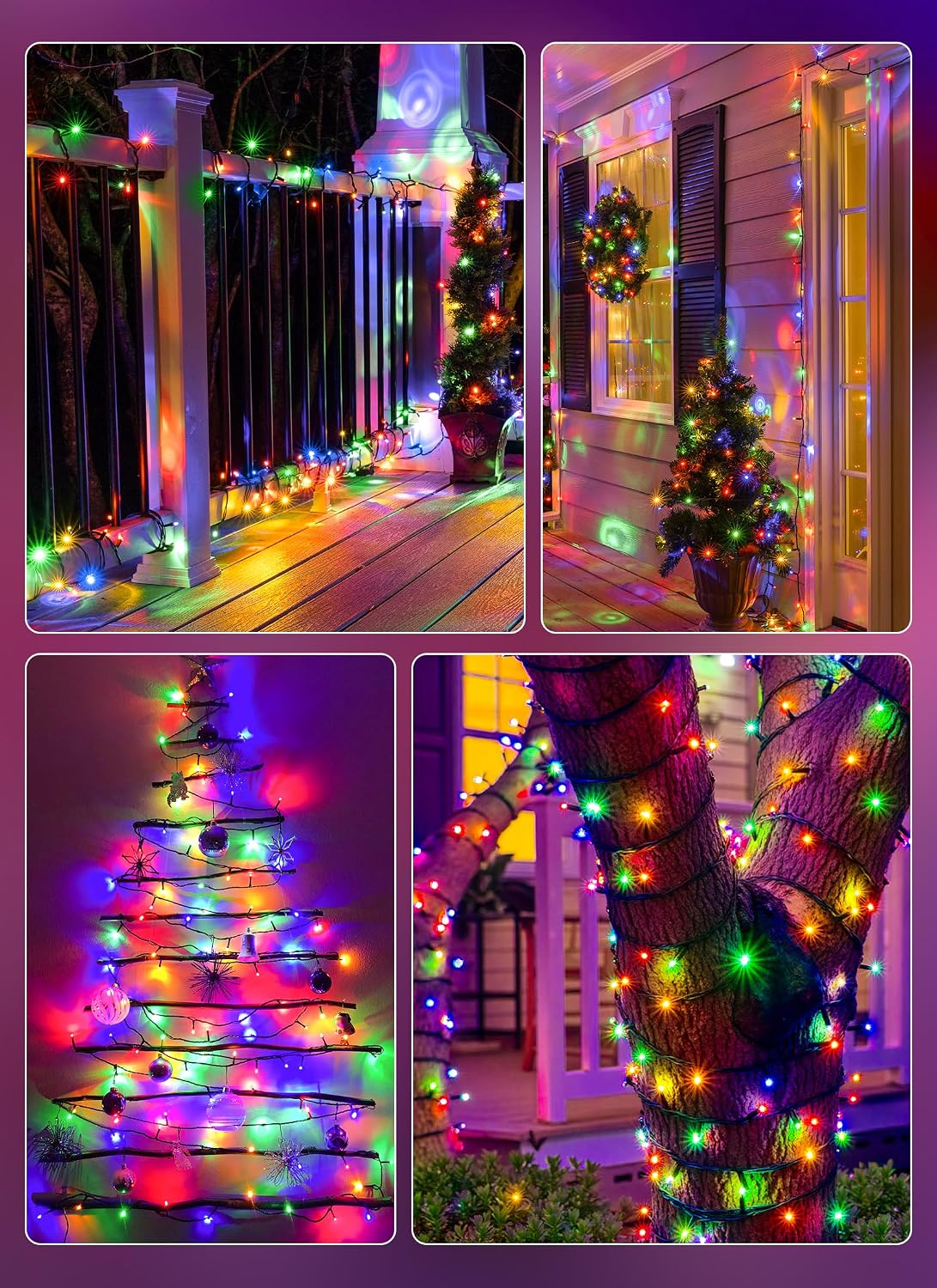 brightown 4 pack solar christmas string lights outdoor, front angle view
