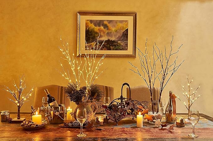 Birchlitland Lighted Birch Branches 32IN 100 LED with Timer Battery Operated, Artificial Tree Branch with Warm,Willow Branch Lights for Home Bedroom Fireplace Christmas Holiday Decoration