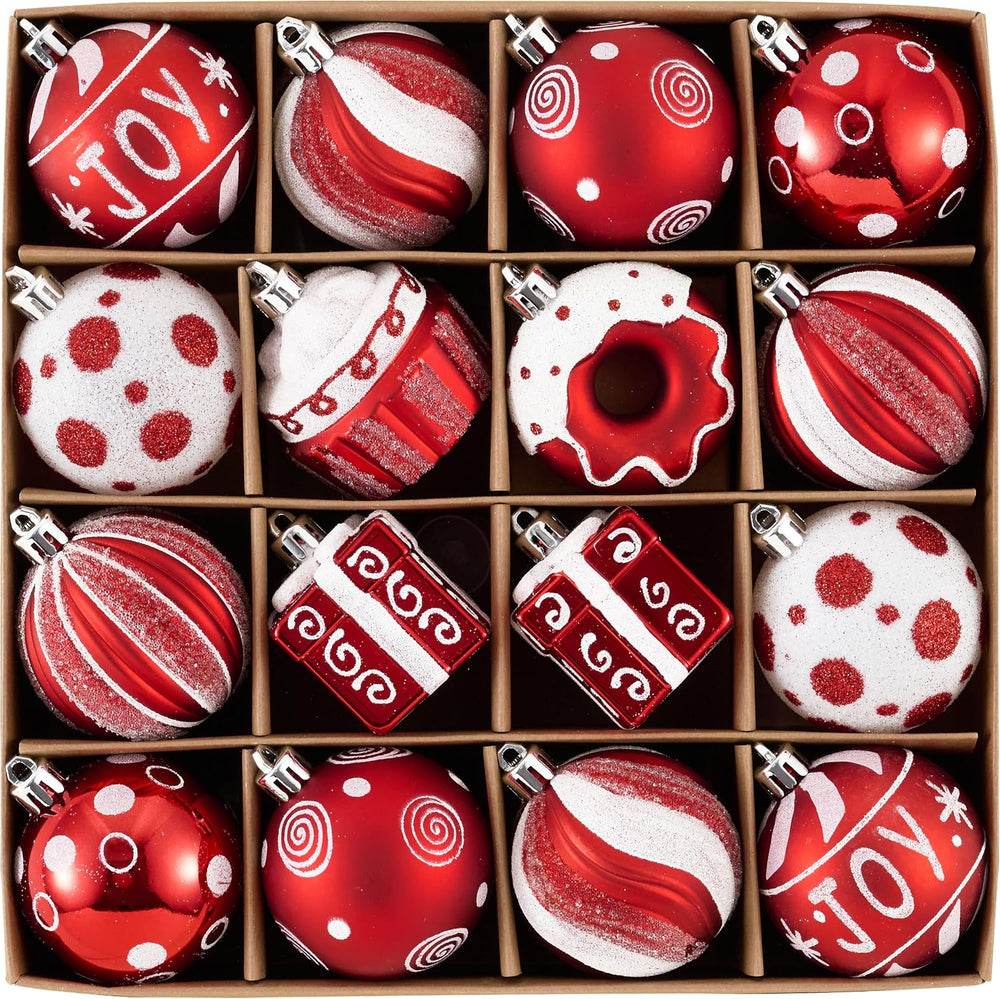 Valery Madelyn Christmas Ornaments Set, 16ct Candy Cane Red and White Shatter...