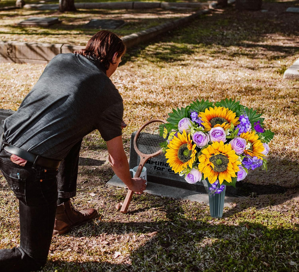 MUVIC Artificial Cemetery Flowers - Memorial Flowers - Outdoor Grave Flower D...