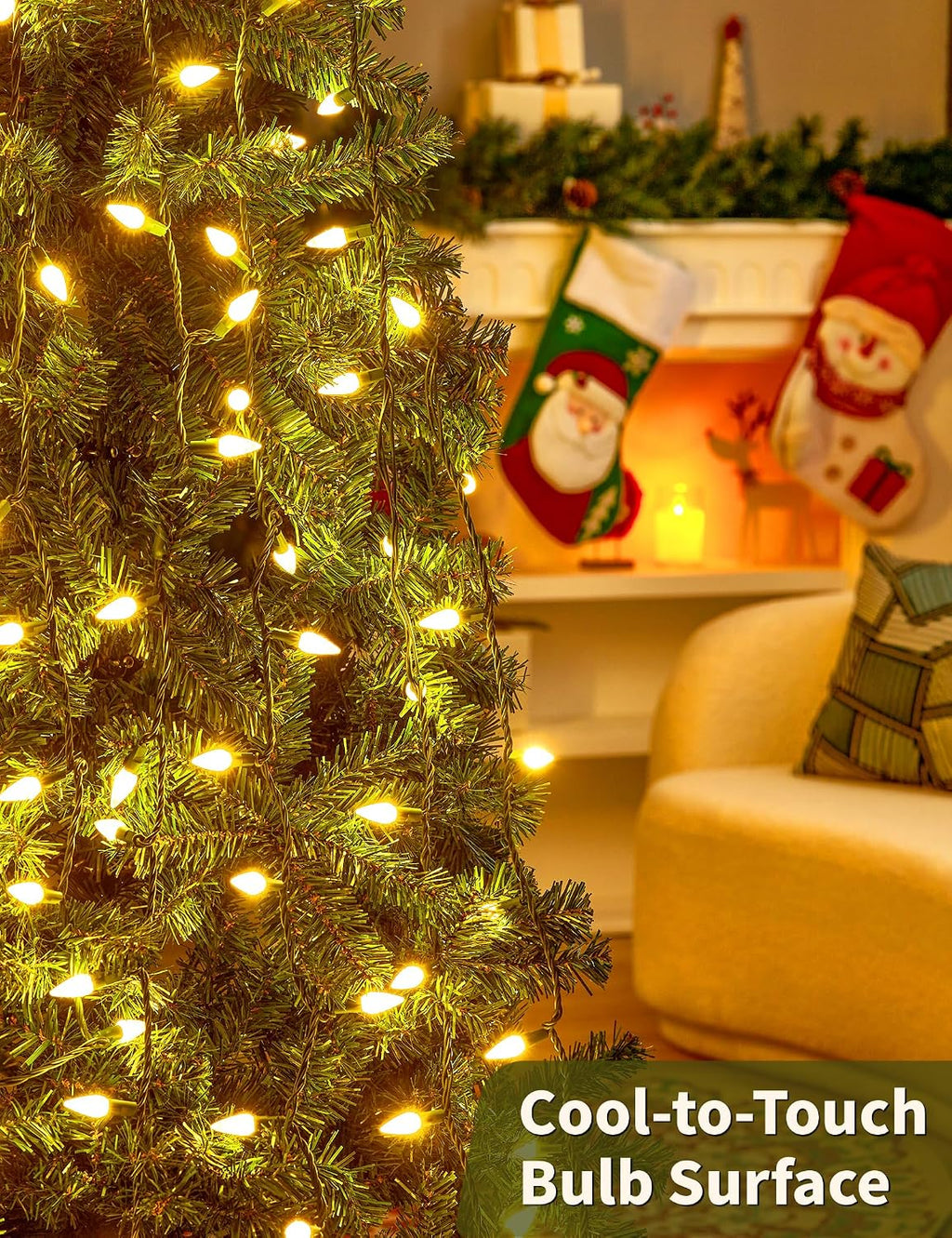 bohon christmas lights warm white faceted c6 34ft on a desk or shelf