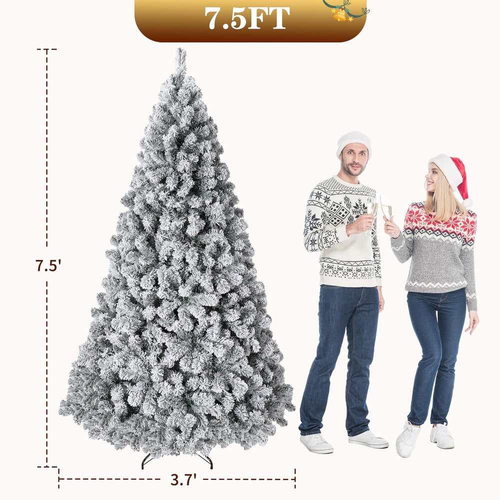 Garvee 7.5FT Snow Flocked Pre-Lit Christmas Tree with 450 Warm White Lights
