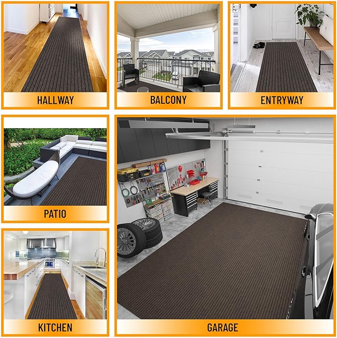 Ottomanson 2'7" x 20' Hallway Runner with Scraper Pile - Extra Durable Non-Slip Rug Mat for Indoor & Outdoor Use - Ideal for Kitchen, Entryway & Garage - High-Traffic Carpet, Brown