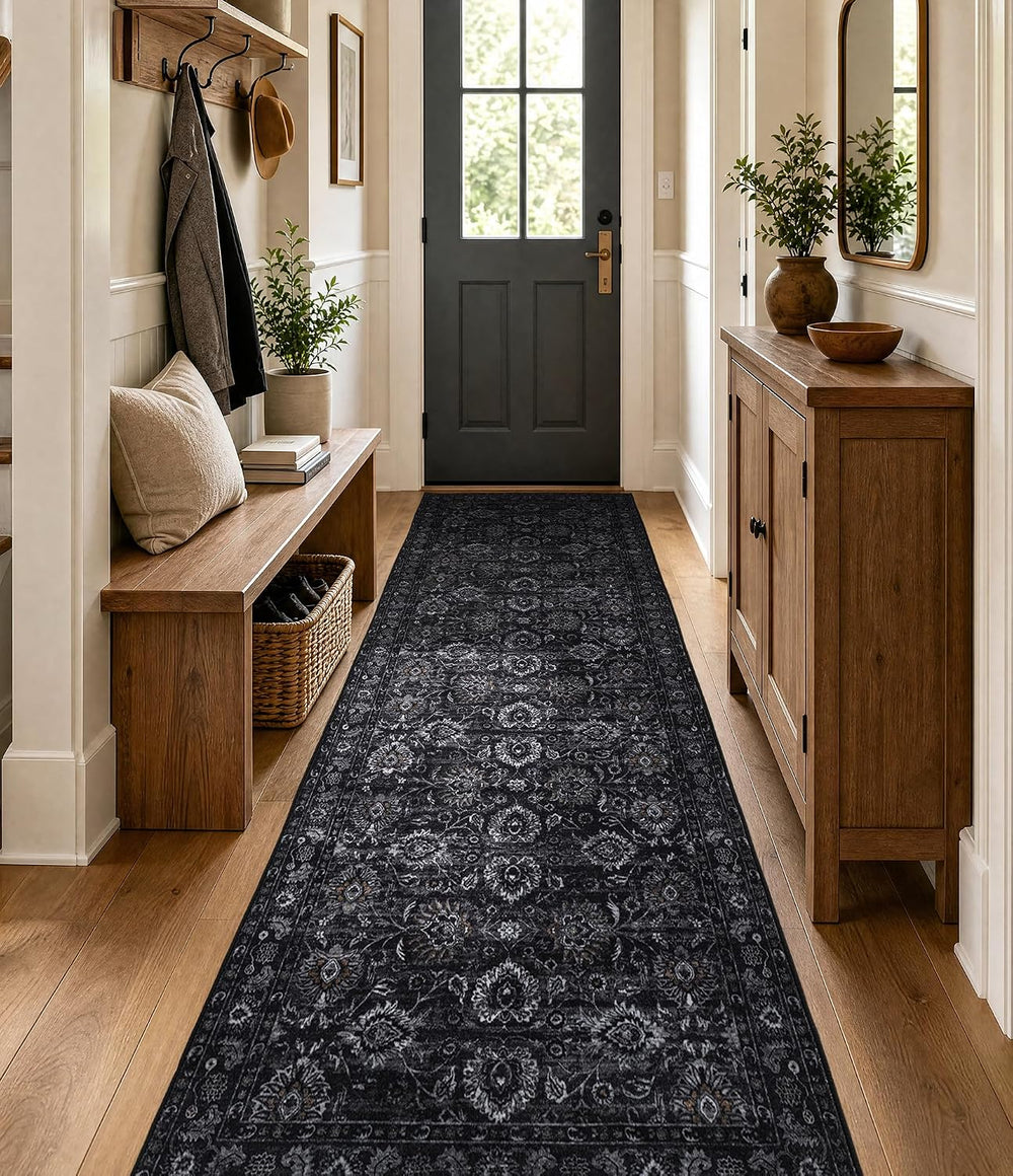 Black 2.5x10 Rug Runners for Hallways Non Slip Washable Soft