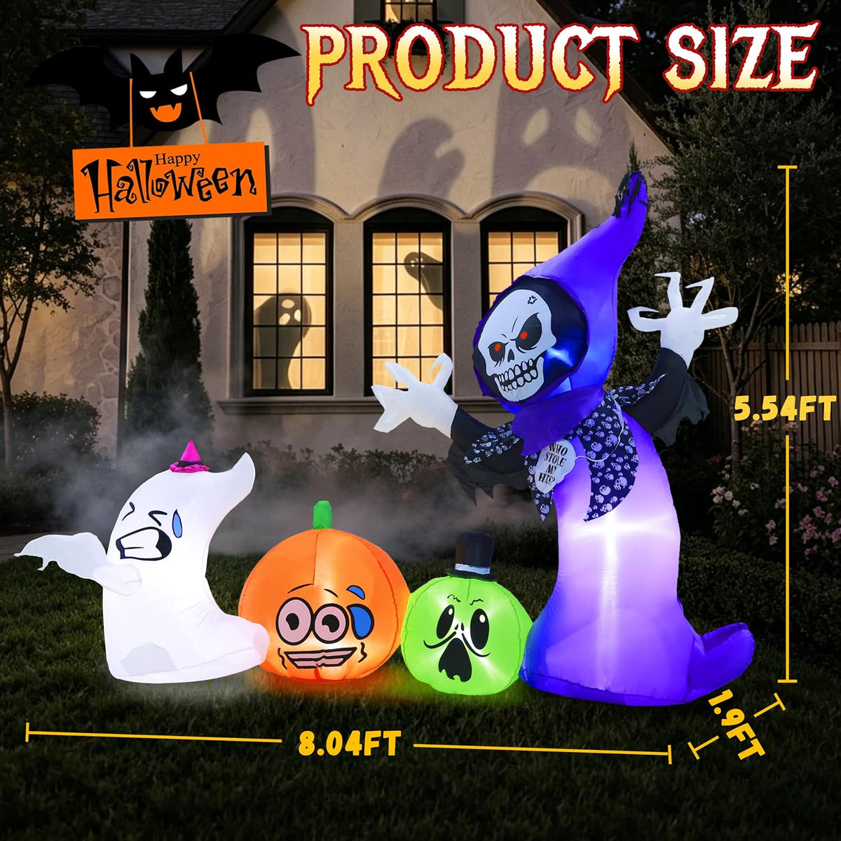 8ft long halloween inflatables outdoor decorations with built-in shown in use
