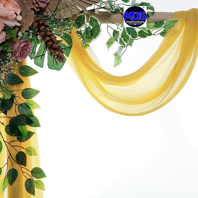 MDS Halloween Chiffon Draping Fabric - 2 Panel, 30" Wide x 40ft Long - Sheer Spooky Arbor & Canopy Drapery for Haunted House Backdrops, Party Ceilings, DIY Costumes & Themed Events - Gold (Pack of 2)