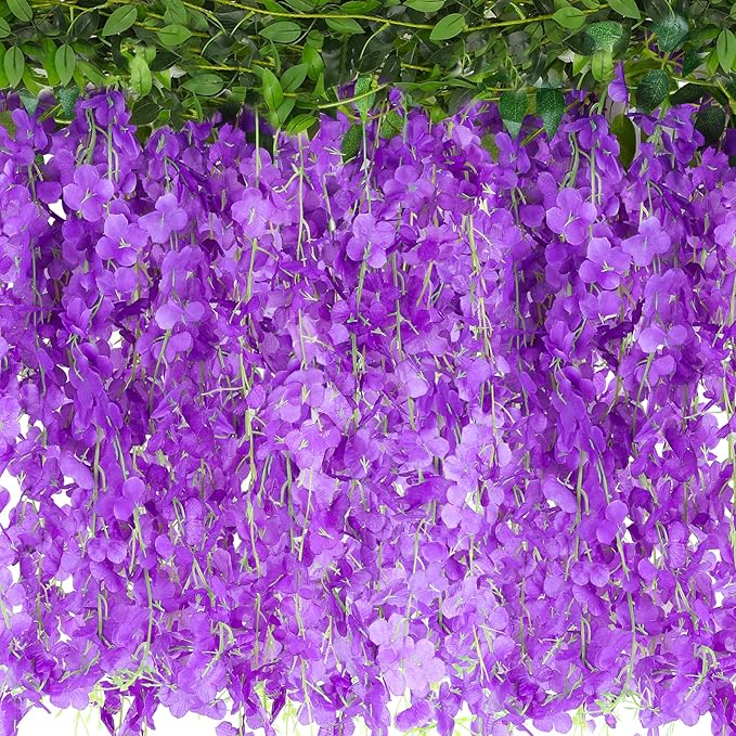 Wisteria Artificial Flowers Garland，10Pcs Total 60ft Silk Fake White Wisteria Flowers Hanging for Home Garden Wedding Arch Party Indoor Outdoor Decor(10,Purple)