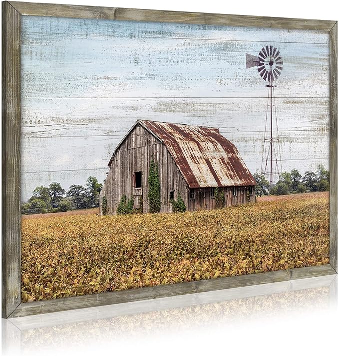Rustic Life Wooden Wall Art: Rural House in the middle of Straw Artwork Wooden Painting with Framed for Bedrooms (12'' x 16'' x 1 Panel)