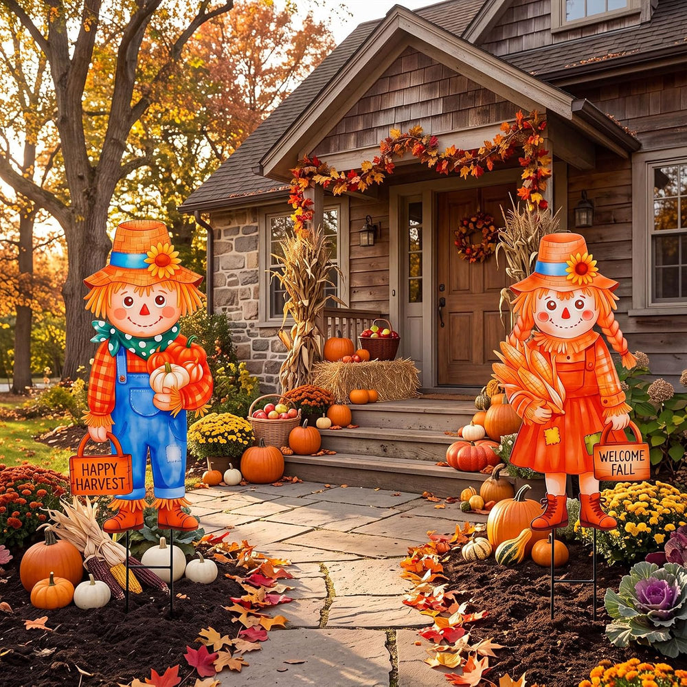 Tondiamo 2 Pcs Fall Yard Stake Metal Scarecrow Lawn Decoration Fall Scarecrow...