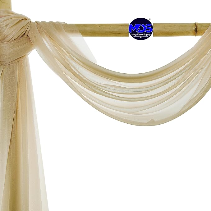 MDS Halloween Chiffon Draping Fabric - 2 Panel, 30" Wide x 50ft Long - Sheer Spooky Arbor & Canopy Drapery for Haunted House Backdrops, Party Ceilings, DIY Costumes & Themed Events - Champagne Gold (Pack of 2)