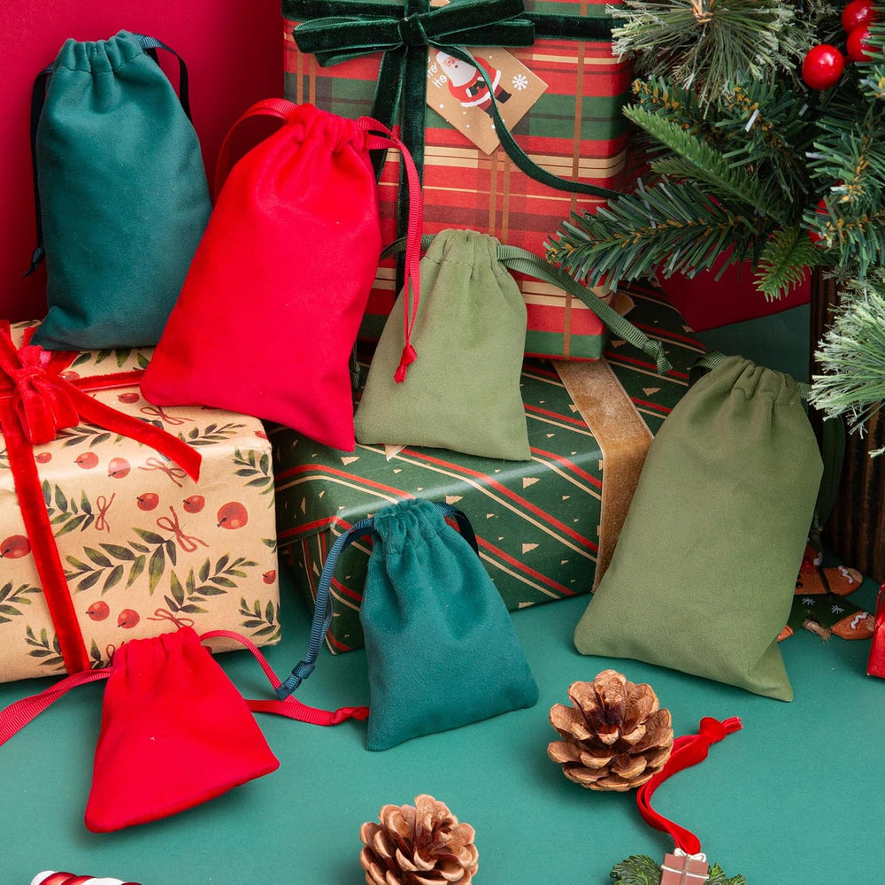 12pcs Forest Green Drawstring Bags 3x4 inches Small Velvet Cloth Gift Bags Je...