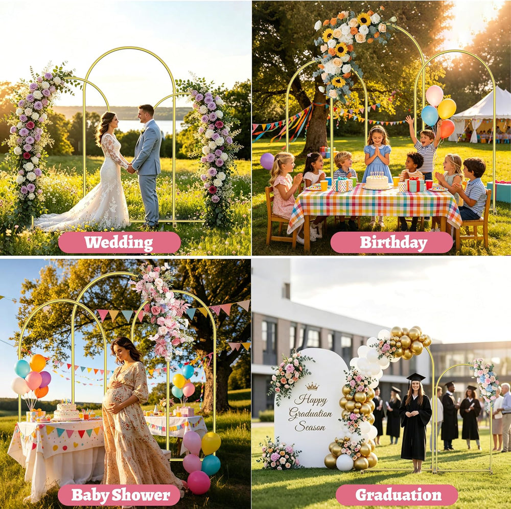 Arch Backdrop Stand Set of 3 (7.2FT,6.6FT,6FT), Gold Arch Stand