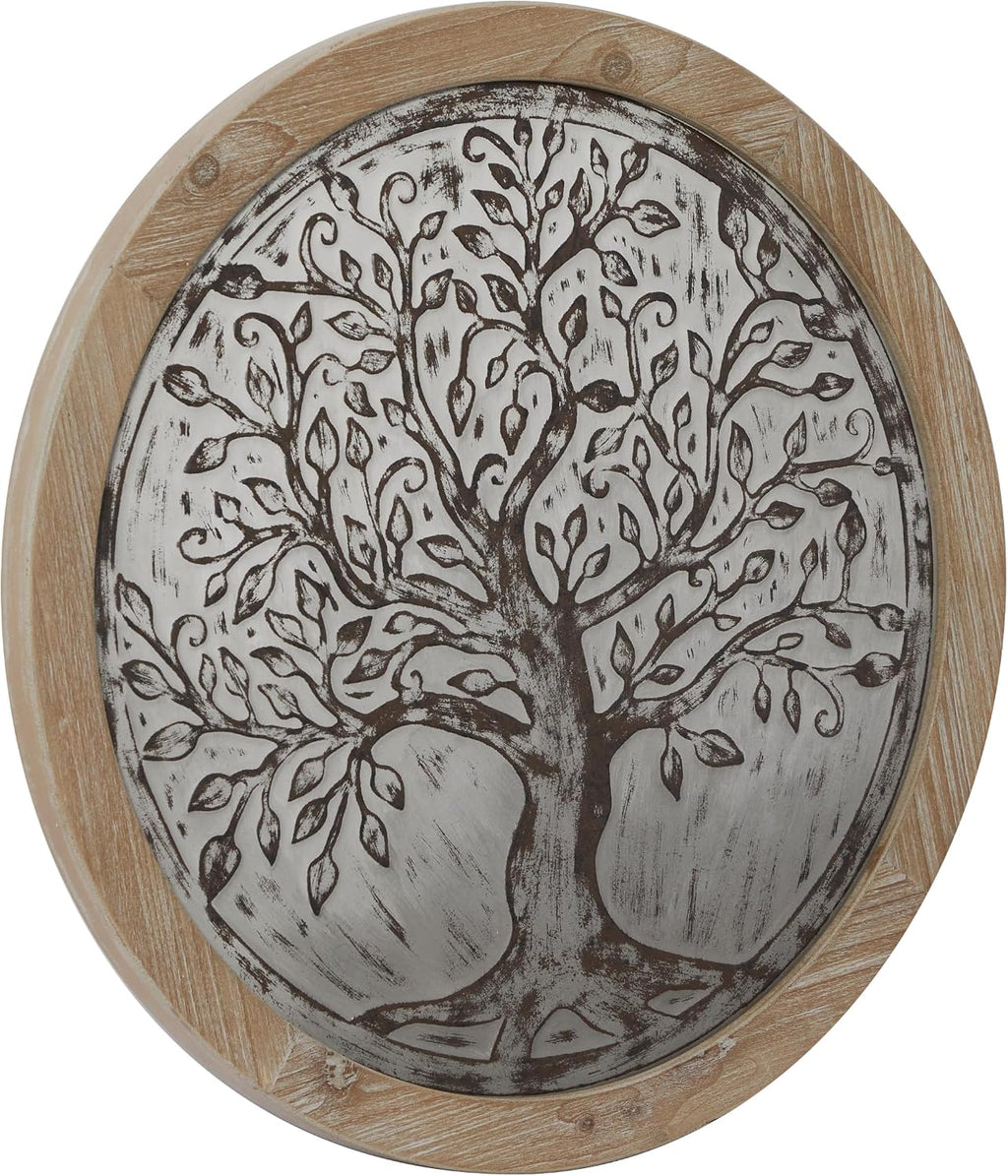 deco 79 wooden tree home wall decor embossed, close-up detail