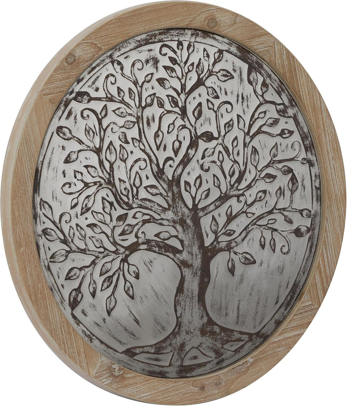 deco 79 wooden tree home wall decor embossed, close-up detail