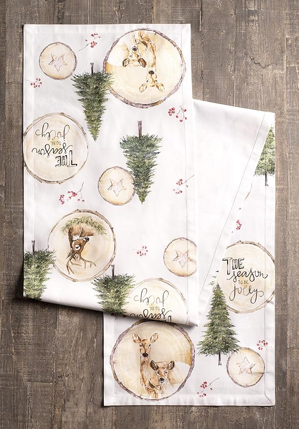 Maison d' Hermine Table Runner 100% Cotton Single Layer Table Runners 36 inches Long for Thanksgiving Christmas Decorations Home Kitchen Dining Party Wedding (Mountain Life, 14.5" x 36")