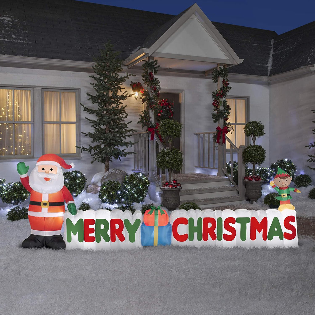 12 ft. long outdoor inflatable merry christmas sign shown in use