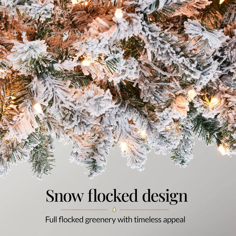 Best Choice Products 7.5ft Flocked Pencil Christmas Tree w/Twinkling LEDs, Pr...