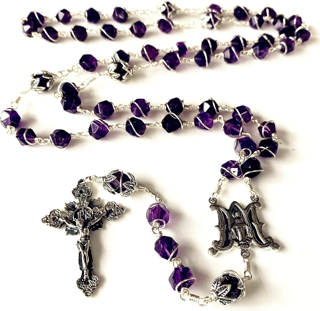 elegantmedical handmade amethyst rosary beads necklace 925 sterling showing dimensions