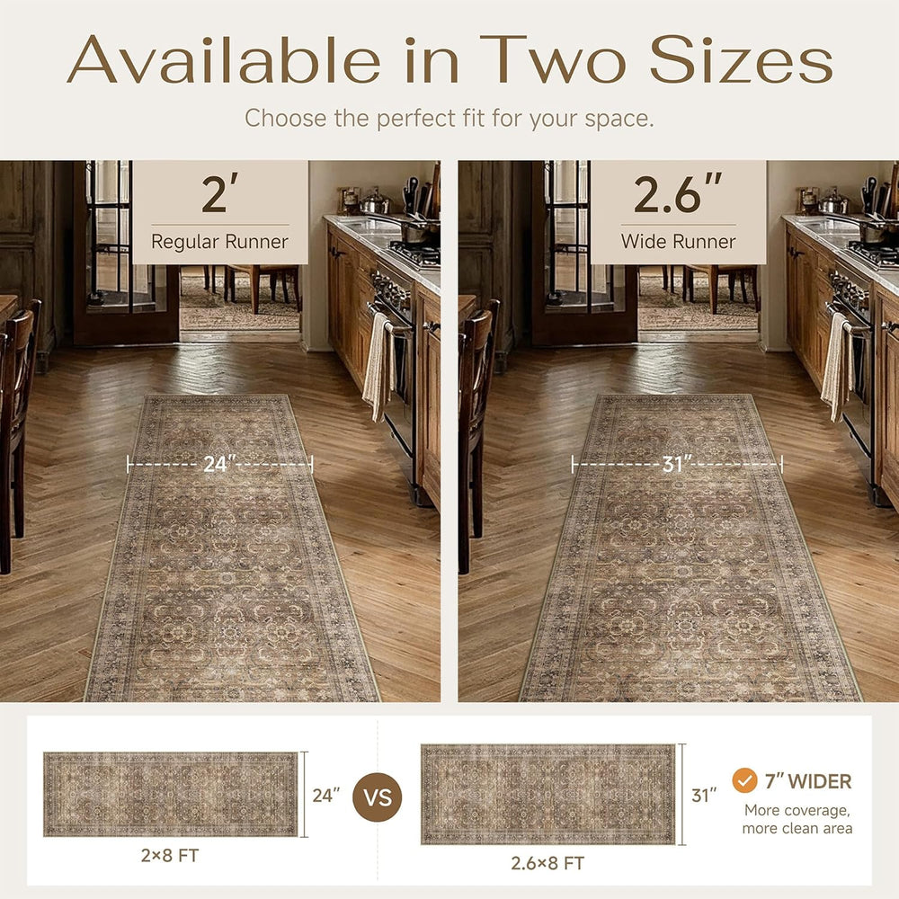 HUGEAR 2x6 Brown Vintage Distressed Washable Runner Rug for Hallway