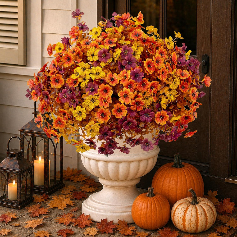 AXYLEX Artificial Fall Flowers Outdoor Fake Mums Brown Orange Yellow