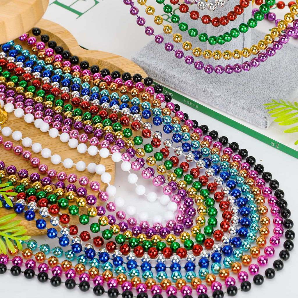 240PCS Mardi Gras Beads, Metallic 12 Kinds Beaded Necklace Accessories, 33" Mardi Gras Necklace Bulk Accessories Stuff, Festival Parade Throw for Wedding Birthday Mardi Gras Celebrations Decorations