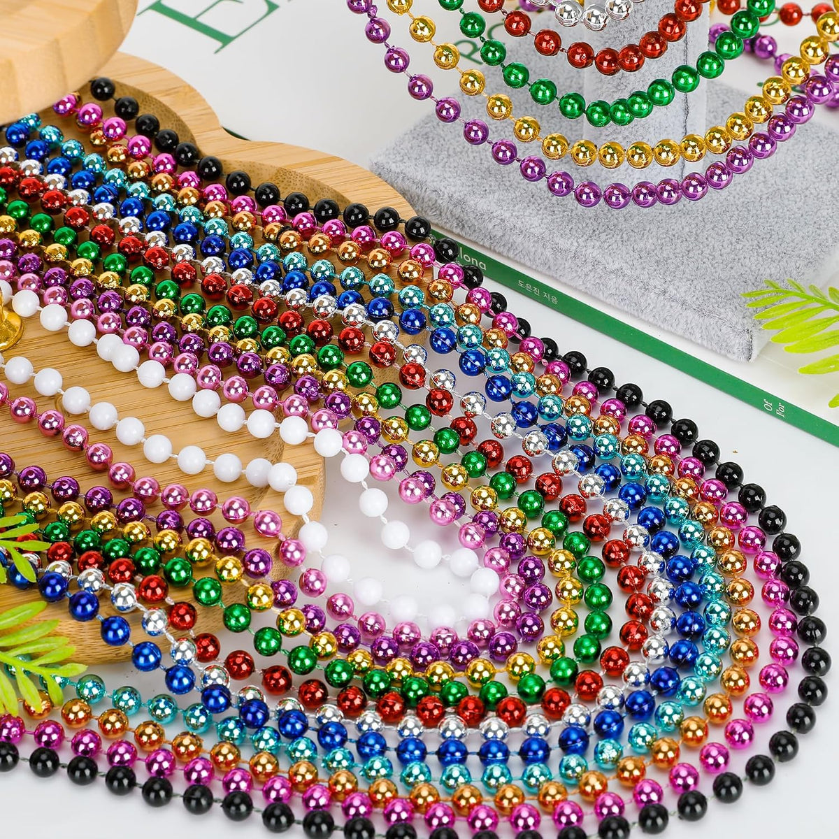 240PCS Mardi Gras Beads, Metallic 12 Kinds Beaded Necklace Accessories, 33" Mardi Gras Necklace Bulk Accessories Stuff, Festival Parade Throw for Wedding Birthday Mardi Gras Celebrations Decorations