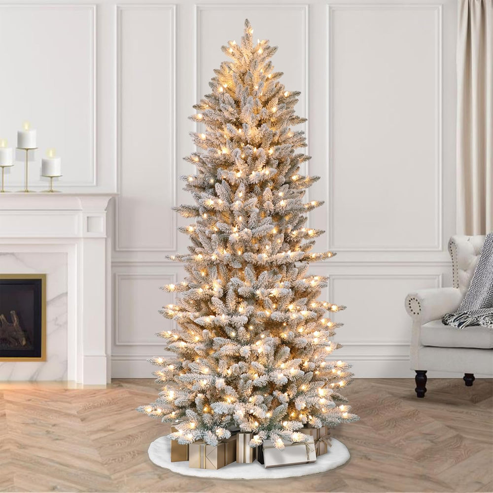 Puleo International 6.5 Foot Pre-Lit Slim Flocked Fraser Fir Artificial Chris...