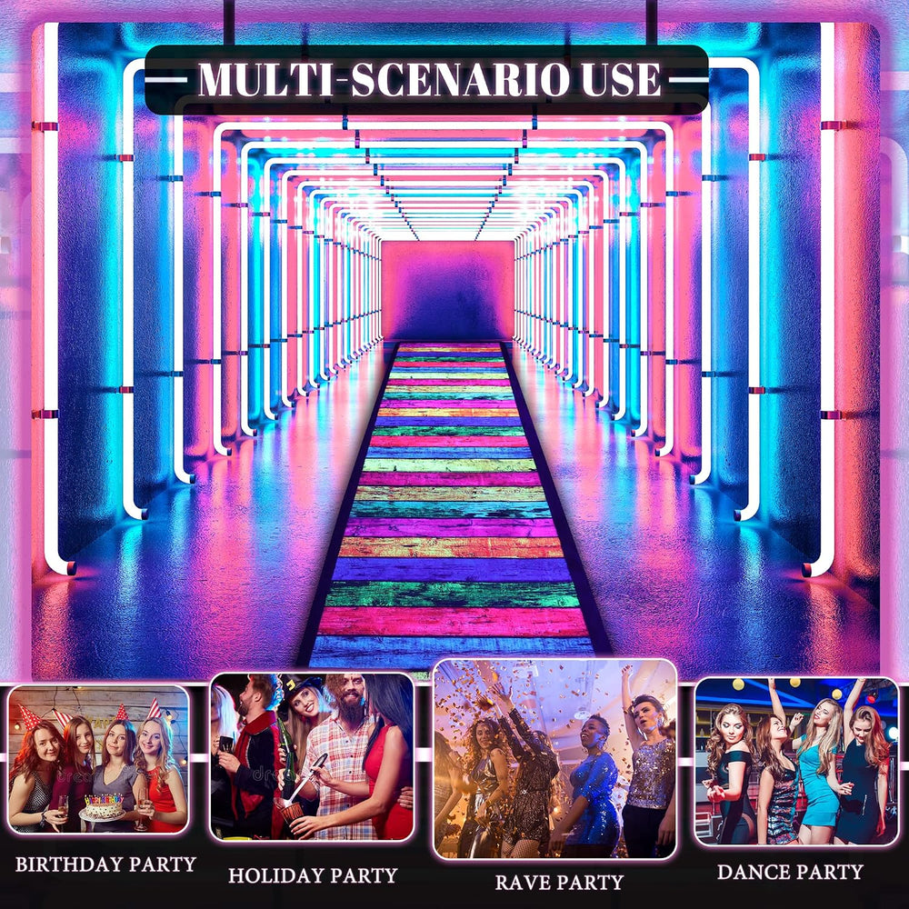Neon Dance Floor Runner Rugs, UV Black Light Reaction Non-Slip Carpet, Glow i...