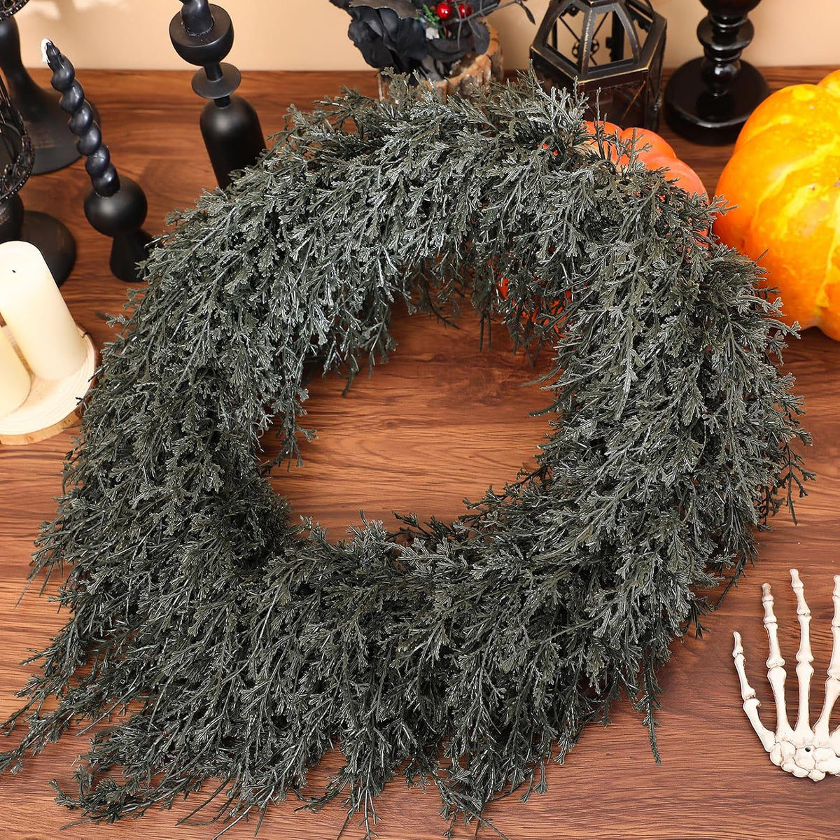 yunlly 25" dark green halloween wreath for front, package contents