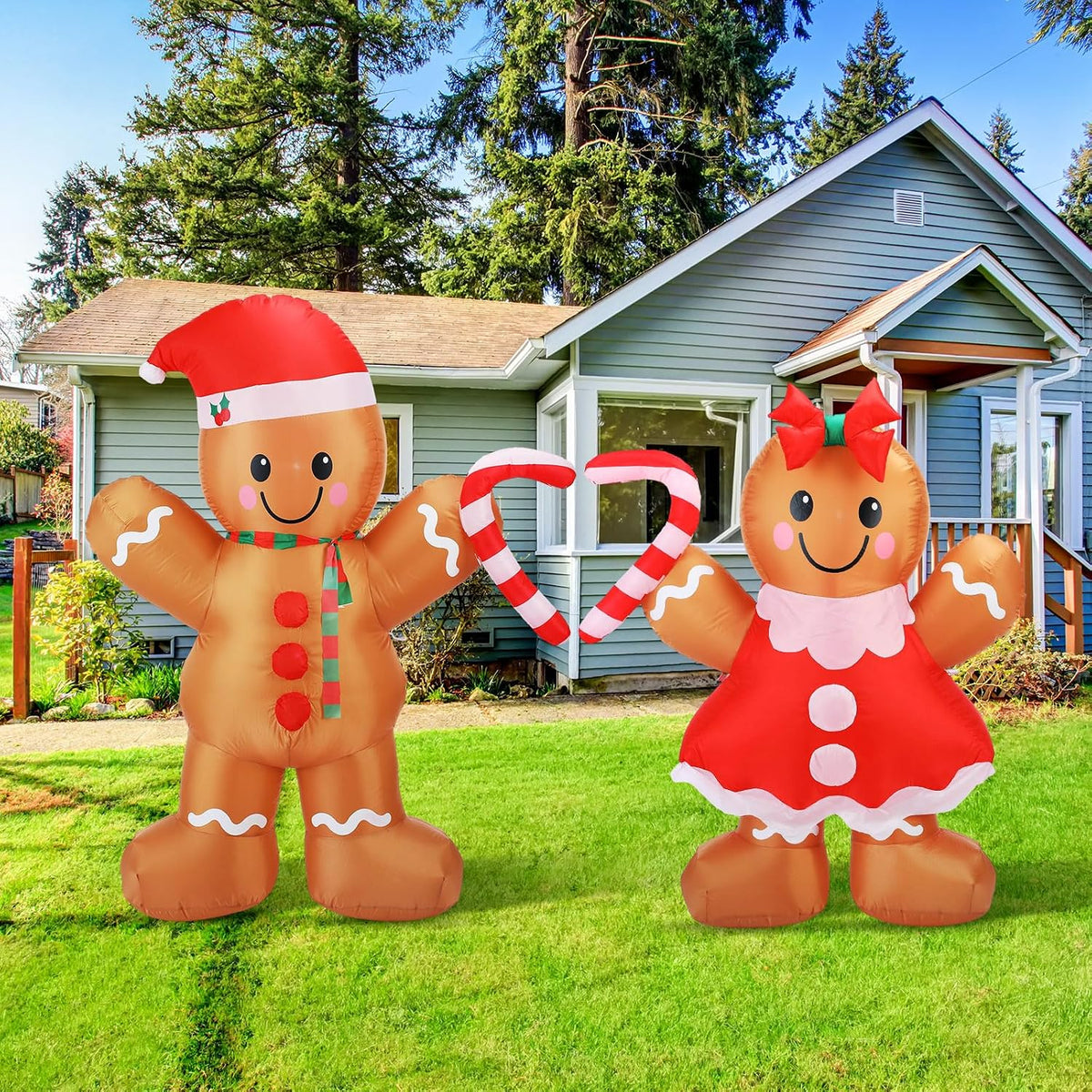 Soulchen 2 Sets 5 ft Christmas Gingerbread Man Inflatable Outdoor with LED