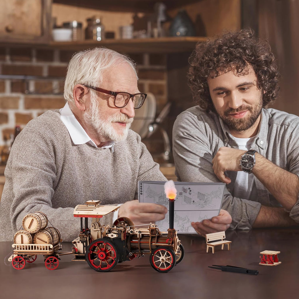 rowood 3D Wooden Puzzles for Adults, Steam Engine Car Model Kit, 1:28 Scale Mechanical Steam Locomotive Wooden Puzzle, 469PCS,Assembly Time 6H, Awesome Gifts for Adults