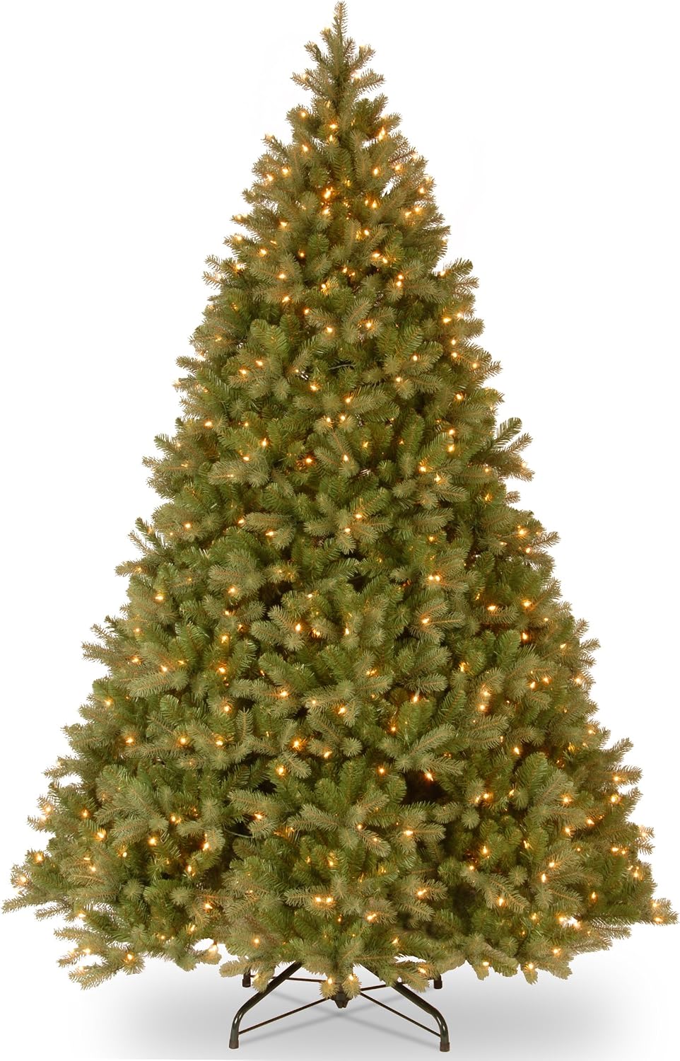 National Tree Company Pre-Lit 'Feel Real' Artificial Full Downswept Christmas Tree, Green, Douglas Fir, White Lights, Includes Stand, 9 feet