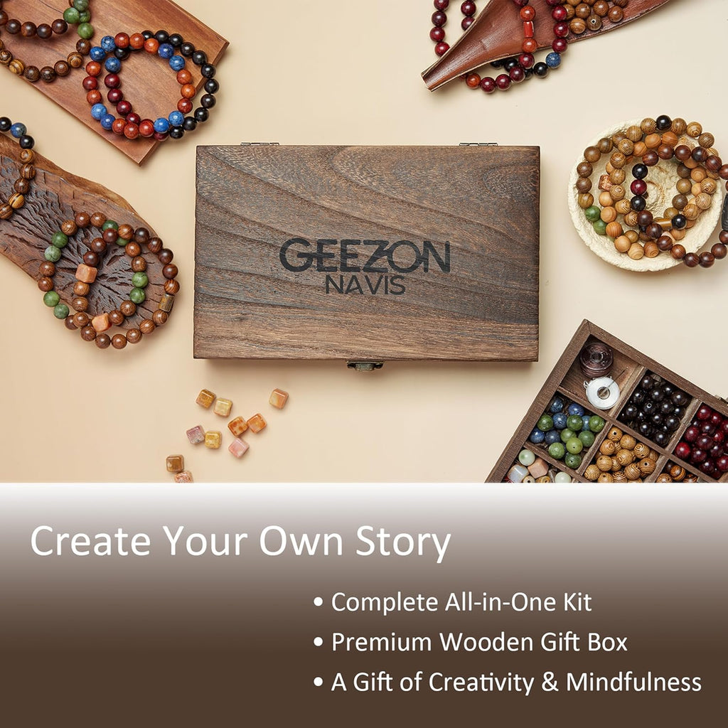 geezon navis diy bracelet making kit natural wooden, package contents