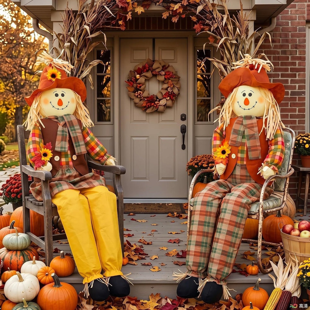 2 Pack 60" Large Scarecrow Thanksgiving Fall Sitting Scarecrow, Fashion