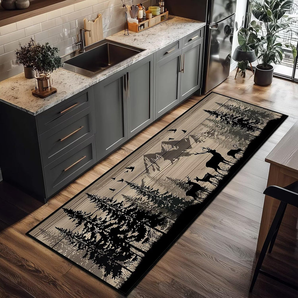 Rustic Runner Rug 2x6 Hallway Rugs,Deer Cabin Wildlife Vintage Rug